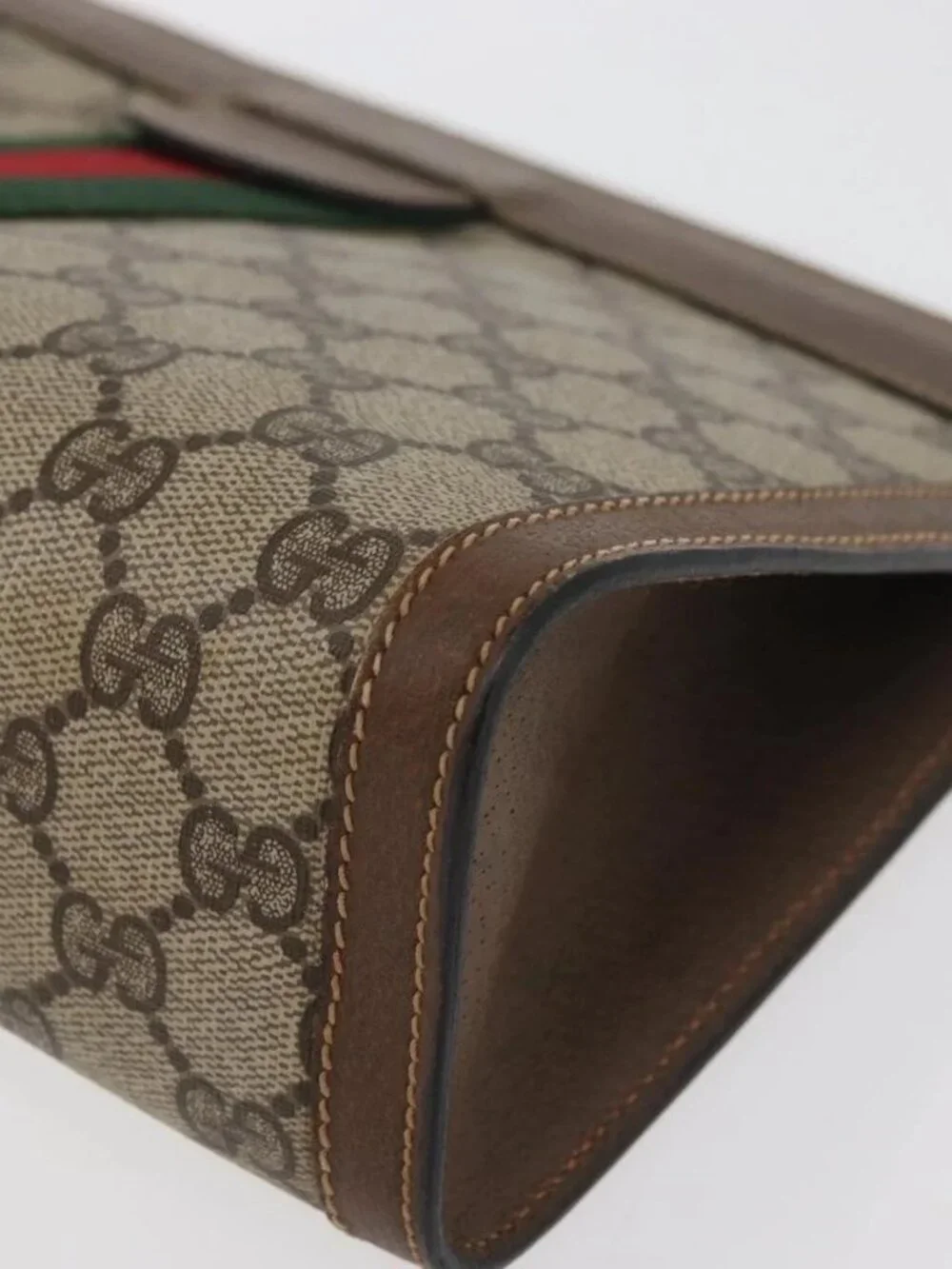 GUCCI GG Supreme Web Sherry Line Clutch Bag PVC Beige 89 01 002 Auth ti3823